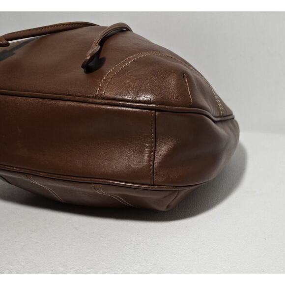 Vintage FOSSIL Brown British Tan Leather Shoulder Drawstring Bucket Bag - Picture 8 of 14